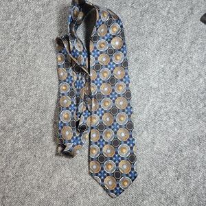 Valentino Pietro Blue Gold Geometric Silk Tie Mens Necktie